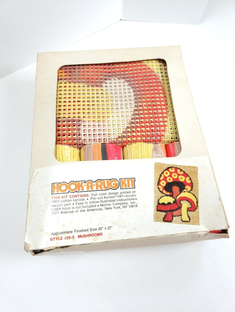 Malina Mushrooms Vintage 70s Hook A Rug Latch Hook Kit Unused 20x27